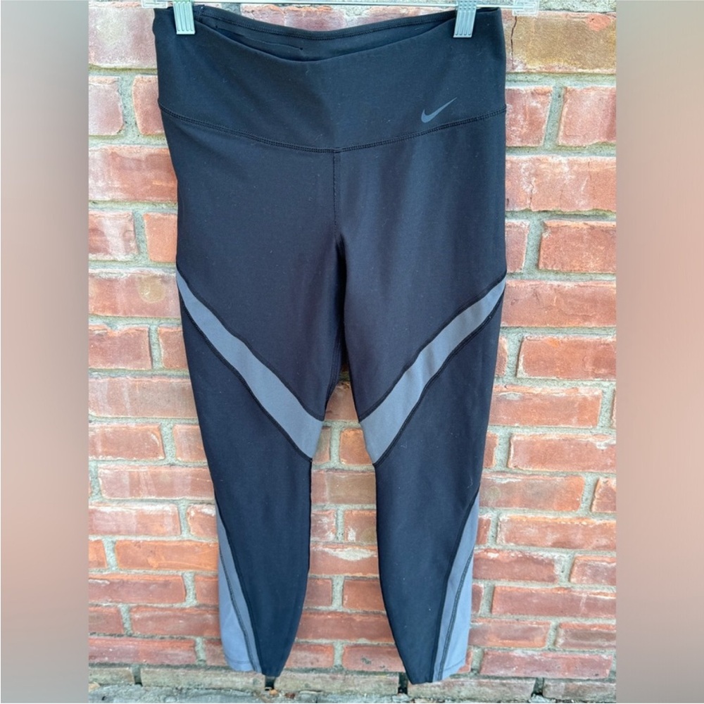 Nike athletic dri fit  black gray running gym workout leggings full length